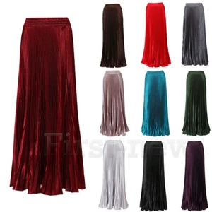 Damen Stilvoll Metallic Plisseerock Satin Lässig Elastische Taille Halblanges Kleid - Bild 1 von 22