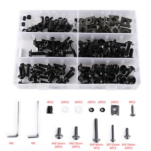 177pc M5 M6 Fixations Clips Vis Boulons de Carénage moto pour Yamaha Honda Noir - Photo 1/10