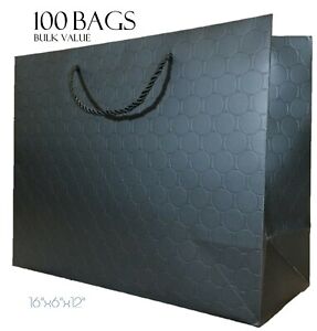 10 Extra Large Black Gift Bags Paper with Handles 16x12x6 Luxury Birthday