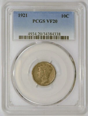 ** KEY DATE ** 1921 Mercury Dime Silver Coin PCGS Graded VF20 or Very Fine 20 - Image 1 of 4