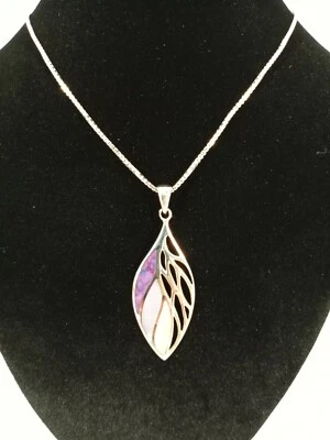 Collar Boma Plata de Ley 925 Turquesa Abulón Madreperla Hoja Púrpura  Foto 1 de 4