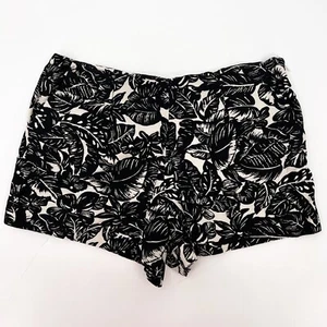Joie Shorts Womens 6 Black White Tropical Silk Linen Shorts Front Pleated Panels - Picture 1 of 10