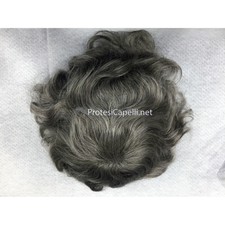 Protesi Uomo in Poliuterano con Capelli Naturali colore grigi base castani