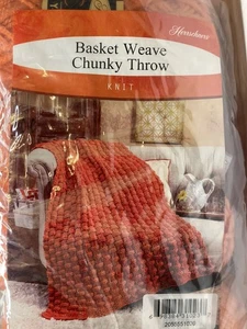 Herrschners Basket Weave Chunky Knit Throw Kit in Saffron, Easy, Finished 42x66 - Picture 1 of 14