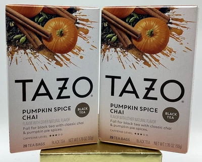 2 caixas de chá preto TAZO PUMPKIN SPICE CHAI 20 sacos cada sem cafeína - Imagem 1 de 4