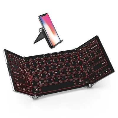 Backlit Foldable Keyboard, BK05 Wireless Folding Keyboard with Backlight, Por... - Image 1 of 4