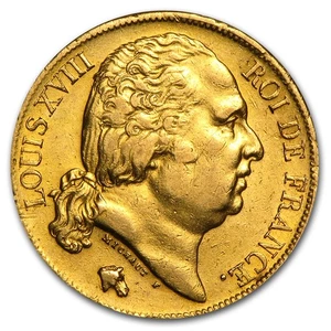 1816-1824 France Gold 20 Francs Louis XVIII XF - Picture 1 of 2
