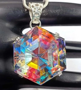 Natural Mystic Quartz 77.50Ct Hexagon Cut 925 Solid Silver Pendant LooseGemstone - Picture 1 of 11
