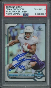 BIJAN ROBINSON SIGNED 2022 BOWMAN UNIVERSITY 1ST CHROME CARD - GEM MT 10 AUTO - PSA - Bild 1 von 2