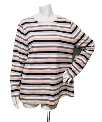 Túnica Isaac Mizrahi L Tejida Top Rayas Marrón Rosa Negro Pullover Largo Slv Deportivo Foto 1 de 4