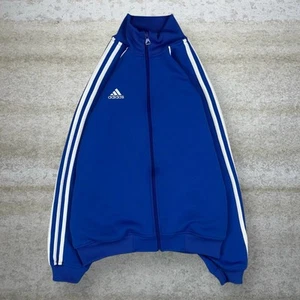 Vintage Adidas Track Jacket S Royal Blue Polyester White 3 Stripes Full Zip 90s - Picture 1 of 4