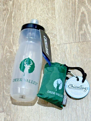Deer Valley CamelBak Podium garrafa de água e ChicoBag conjunto de sacolas reutilizáveis novo - Imagem 1 de 4