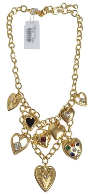 J.Crew Layered Heart Charm Statement Chain Necklace Gold Red Black Blue New - Image 1 of 4