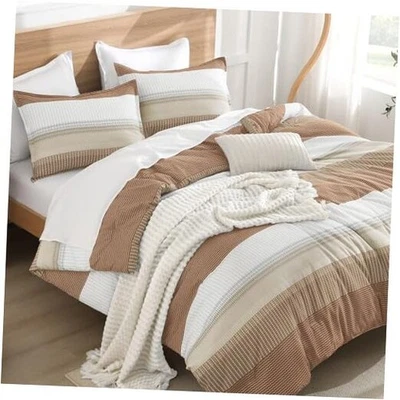  被褥套装米色 - 3 件轻便卡其色白色色块大号灰褐色 — 第 1/4 张图片
