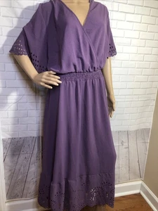 Bloomchic 26. Abito svolazzante taglio laser con tasche scollate orlo smerlato LILLA 3XL - Foto 1 di 10