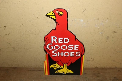 Raro De Colección Zapatos Ganso Rojo Damas Hombres Niños Tienda de Zapatos Porcelana Metal Letrero Foto 1 de 4