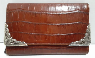 Cartera clutch Brighton vintage marrón estampado cocodrilo en relieve cuero ~ SIN CORREA Foto 1 de 4