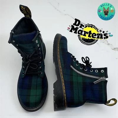 Botas Dr Martens Niñas 3 Combate Verde Azul Negro Tartán Con Cordones Botines Zapatos Foto 1 de 4