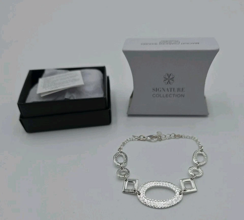 Avon Textured Metal Link Bracelet-Silvertone-