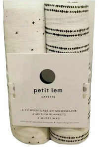 PETIT LEM: LAYETTE: STARRY NIGHT: 2 PACK: SWADDLE: COTTON: MUSLIN: BLANKETS: NEW - Picture 1 of 12