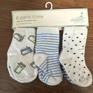 Aden + Anais Cotton Rich w/ Gripper Soles Crew Baby Socks 6 pair 12-24 months - Picture 1 of 3
