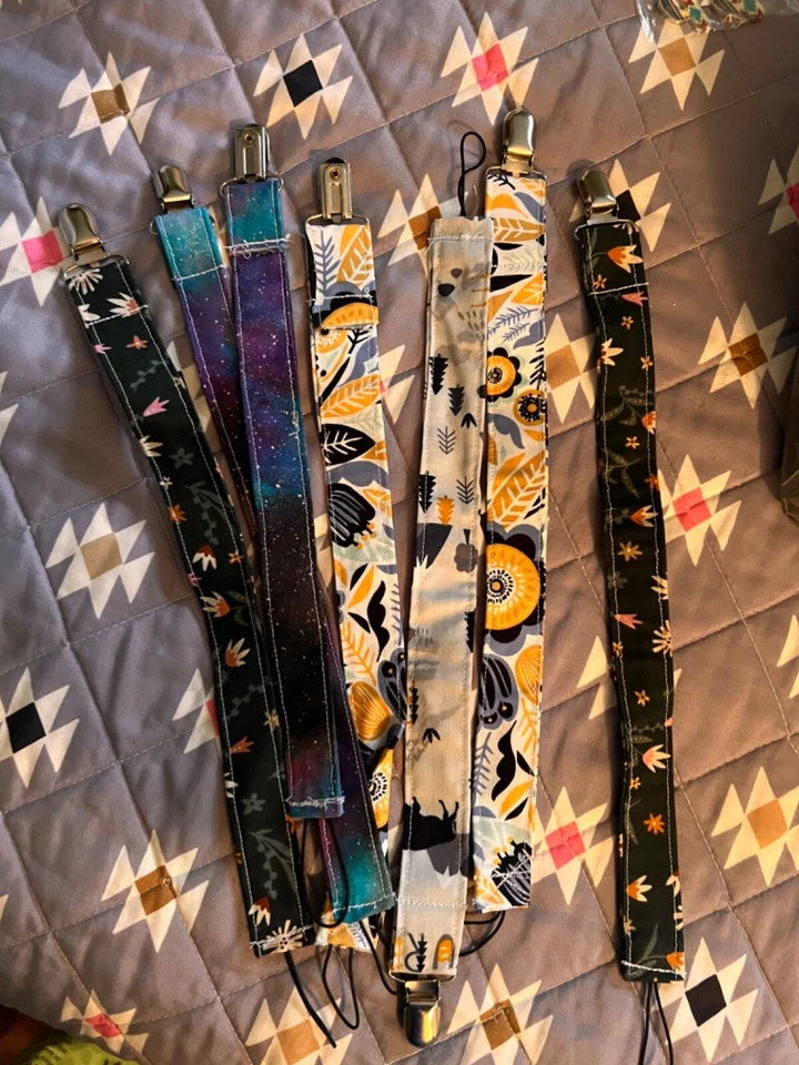 Set of 7 handmade baby Paci clip holder, cotton fabric  - Image 1 of 1