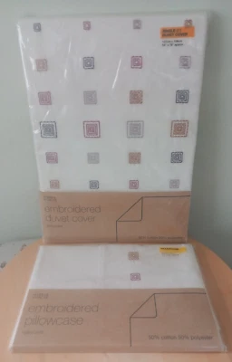 M&S Duvet Cover Set Single Embroidered Polyester Cotton Cream Mix Bedset - Image 1 of 4