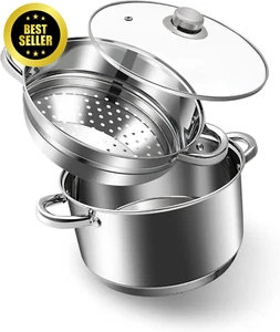4 Quart 18/10 Stainless Steel Tri-Ply Stockpot with Tempered Glass Lid - Picture 1 of 12