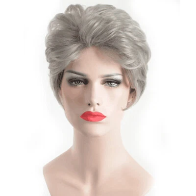 Fashion Ladies Women's Short Curly Wavy Silver Grey Wig Synthetic Hair Full Wigs - Image 1 of 2