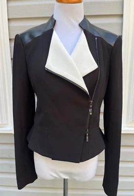 NEW RACHEL ROY BLACK Blazer Jacket peplum detail genuine leather details size 8 - Image 1 of 4