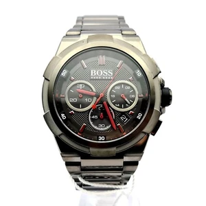 NEW GENUINE HUGO BOSS SUPERNOVA 1513361 STAINLESS STEEL GREY & RED MENS WATCH - Picture 1 of 8