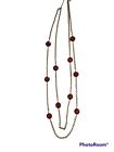 Charming Charlie Red Glass  Goldtone Chain Necklace 36 Inch 2 Inch Ext See...