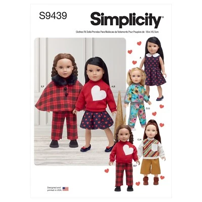 SIMPLICITY 9439 DOLLS CLOTHES Sewing Pattern Size 18" 45.5cm DRESS PANTS CAPE - Image 1 of 4