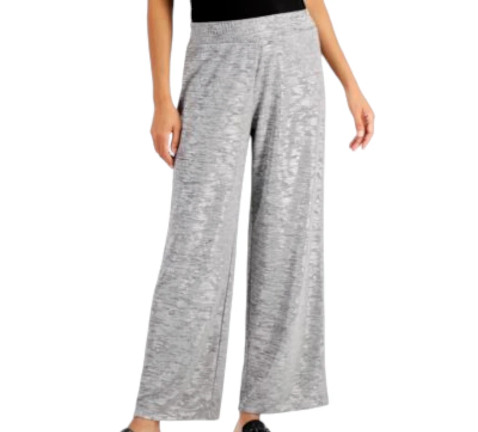 JM Collection Wide Leg Pants Womens size XL Silver Shiny Pull On Stretch New - Image 1 of 4
