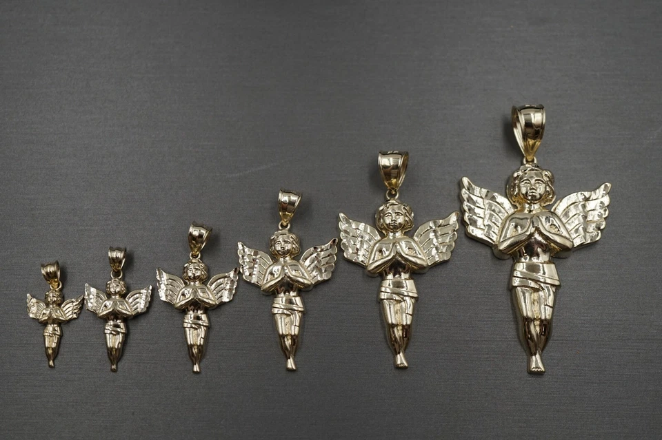 10K Solid Yellow Gold Diamond Cut Praying Angel Charm Pendant. 6 Sizes - Image 1 of 1