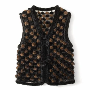 Woemens 100% Mink Fur Vest Coat New Hollowed Out Gilet V-neck Waistcoats Jacket - Picture 1 of 8