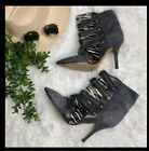 Isabel marant gray suede black leather zebra calf hair strappy ankle booties 9
