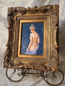 Vintage Oil on Board of Woman Posing signed "Karim" Framed -1973 Harbor Island - Picture 1 of 16