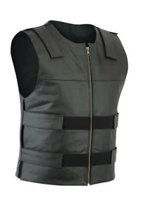 Men Bullet Proof style Leather Motorcycle Vest for bikers Tactical waistcoat - Picture 1 of 13