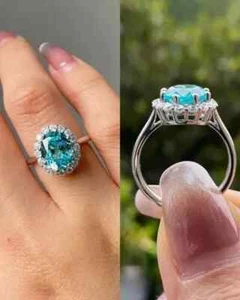 2Ct Oval Cut Lab-Created Aquamarine Halo Engagement Ring 14K White Gold Plated - Picture 1 of 7