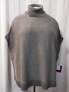 Reba Rollkragenpullover Wasserfallärmel Damen L XL verzierter Pullover grau NEU - Bild 1 von 2