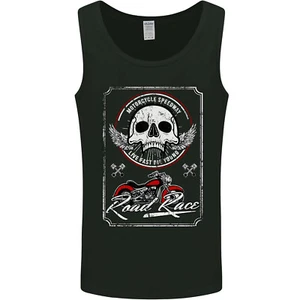 Motorcycle Road Race Biker Motorbike Skull Mens Vest Tank Top - Picture 1 of 11