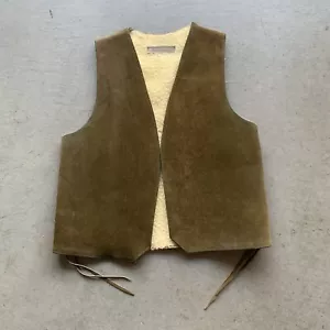 Vintage 60s 70s Made In Mexico Leather Suede Sherpa Biker Vest M - Picture 1 of 9