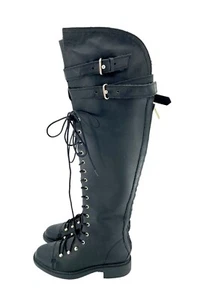 Joie Gryffin Over the Knee Boots Lace Up Buckle Black Leather EU 36 New SH36 - Picture 1 of 15