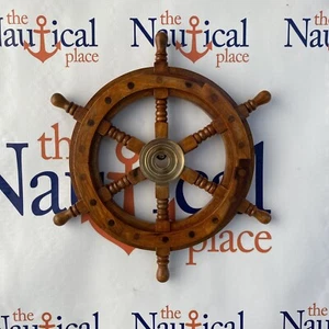 12" Wood Ship Wheel ~ Nautical Themed Wall Decor ~ Small Wooden Captain Helm - Picture 1 of 13