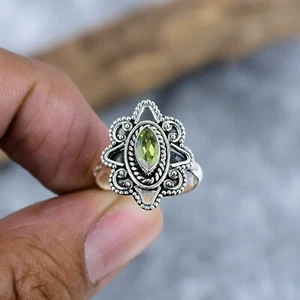 Handmade Lab Created Peridot Ring - Sterling Silver Band-Size 6.5 - Picture 1 of 8