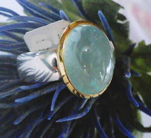 SCHMUCK-STCK Ring Silber Aquamarin vergoldet Cabochon 18 56 - Bild 1 von 3