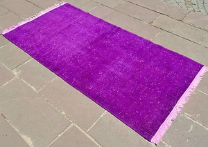 Vintage Turkish Rug 39" x 79" Hand Woven PURPLE OVERDYED Carpet 100 cm x 200 cm - Picture 1 of 7