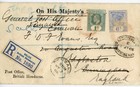 P101/17 BRITISH HONDURAS 1908 REGISTERED COVER FAINT RED CANCEL