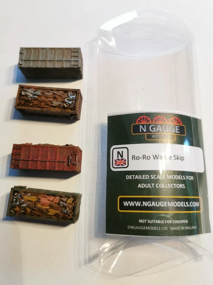 Spur N N Gauge Models Ro-Ro Waste Skip Container 4er-Pack - Bild 1 von 1